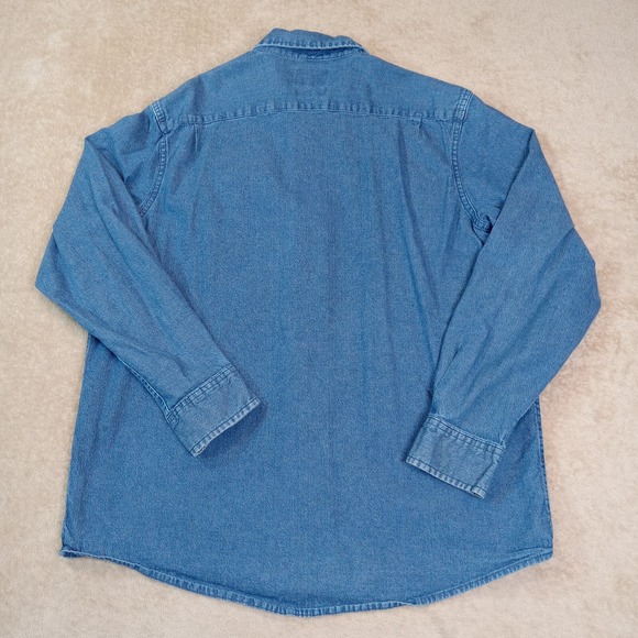 Wrangler Denim Comfort Flex Button Up Shirt Men's Large Blue - Picture 3 of 8